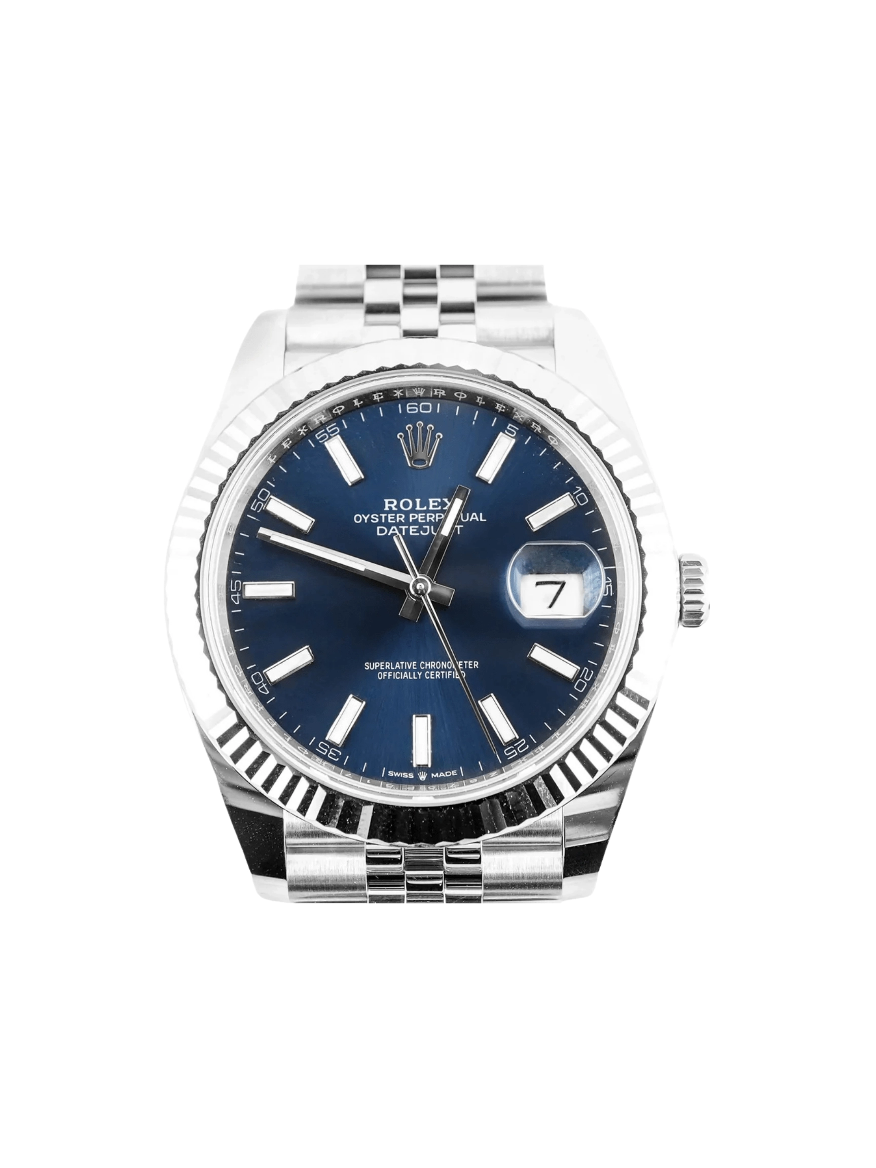 Rolex Datejust Stainless Steel and White Gold Blue Stick Dial 126334
