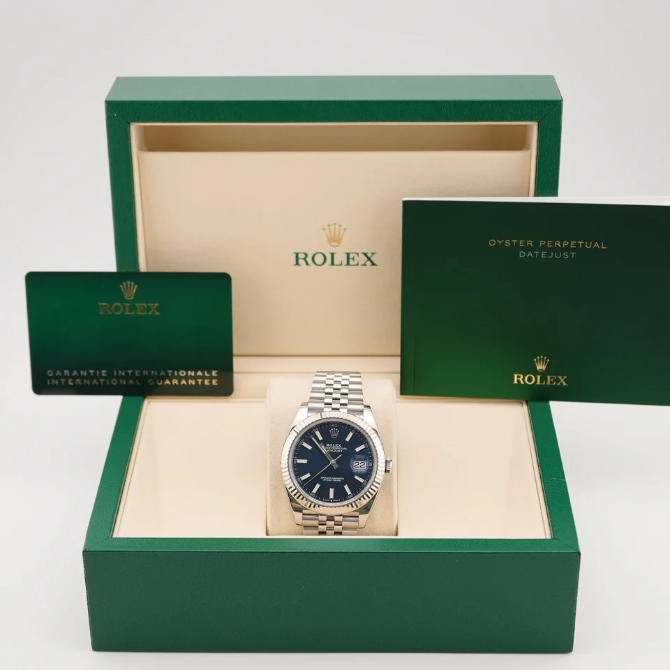 Rolex Datejust Stainless Steel and White Gold Blue Stick Dial 126334