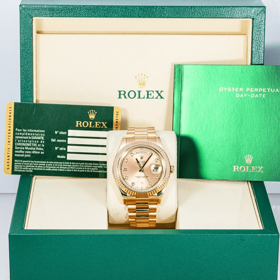 Rolex Day-Date II Rose Gold Sundust Diamond Dial 218235