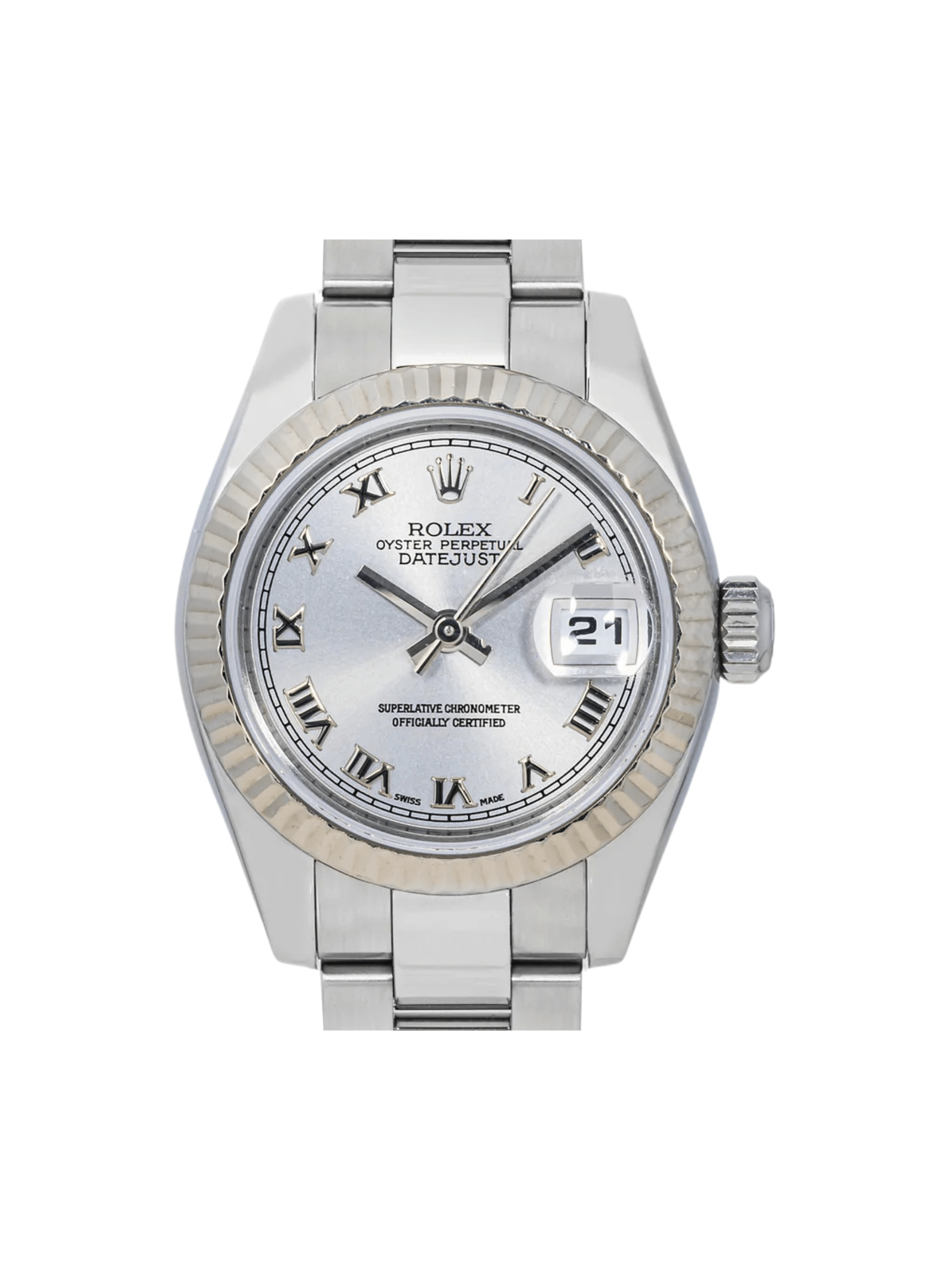 Rolex Lady-Datejust Stainless Steel and White Gold Rhodium Roman Dial 179174