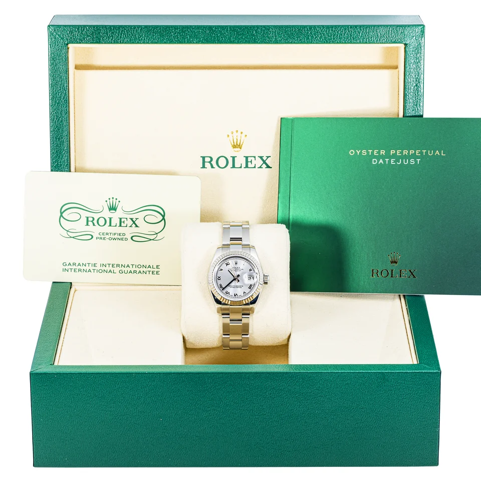 Rolex Lady-Datejust Stainless Steel and White Gold Rhodium Roman Dial 179174