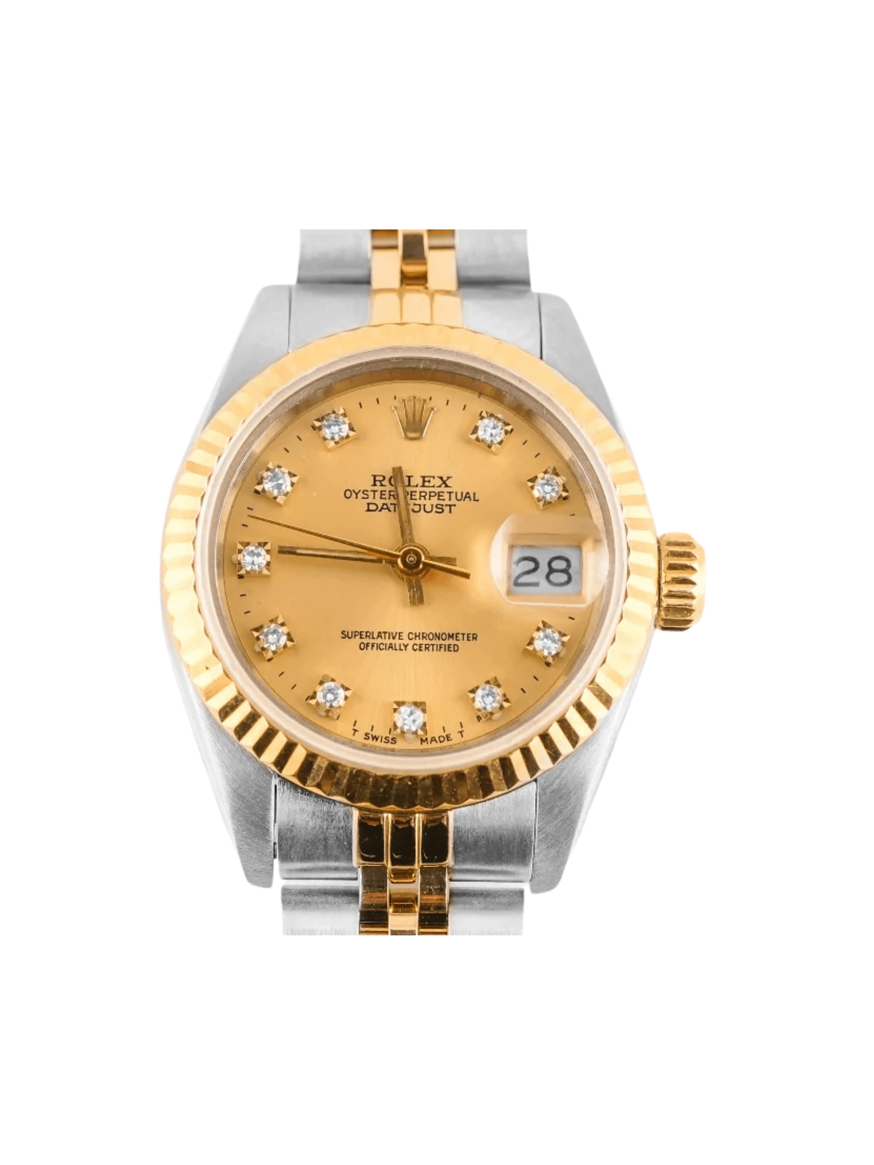Rolex Lady-Datejust Stainless Steel and Yellow Gold Champagne Diamond Dial 69173