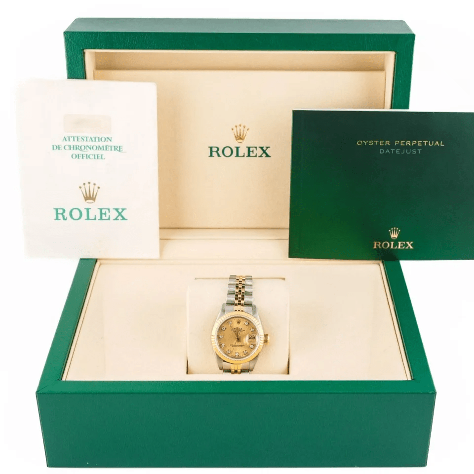 Rolex Lady-Datejust Stainless Steel and Yellow Gold Champagne Diamond Dial 69173