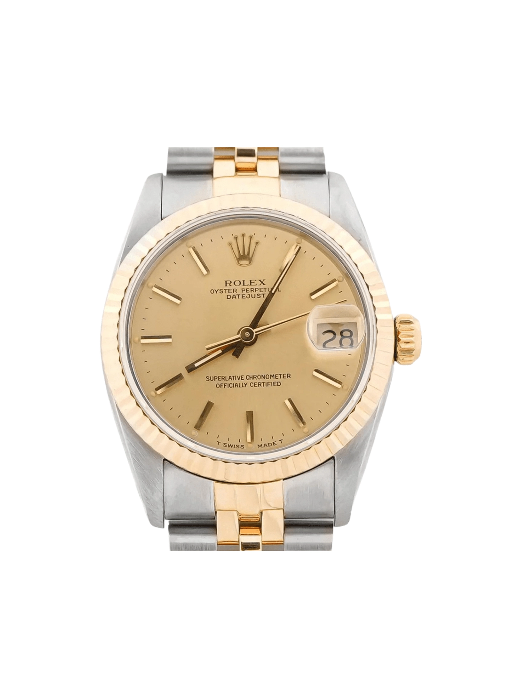 Rolex Datejust Stainless Steel and Yellow Gold Champagne Stick Dial 68273