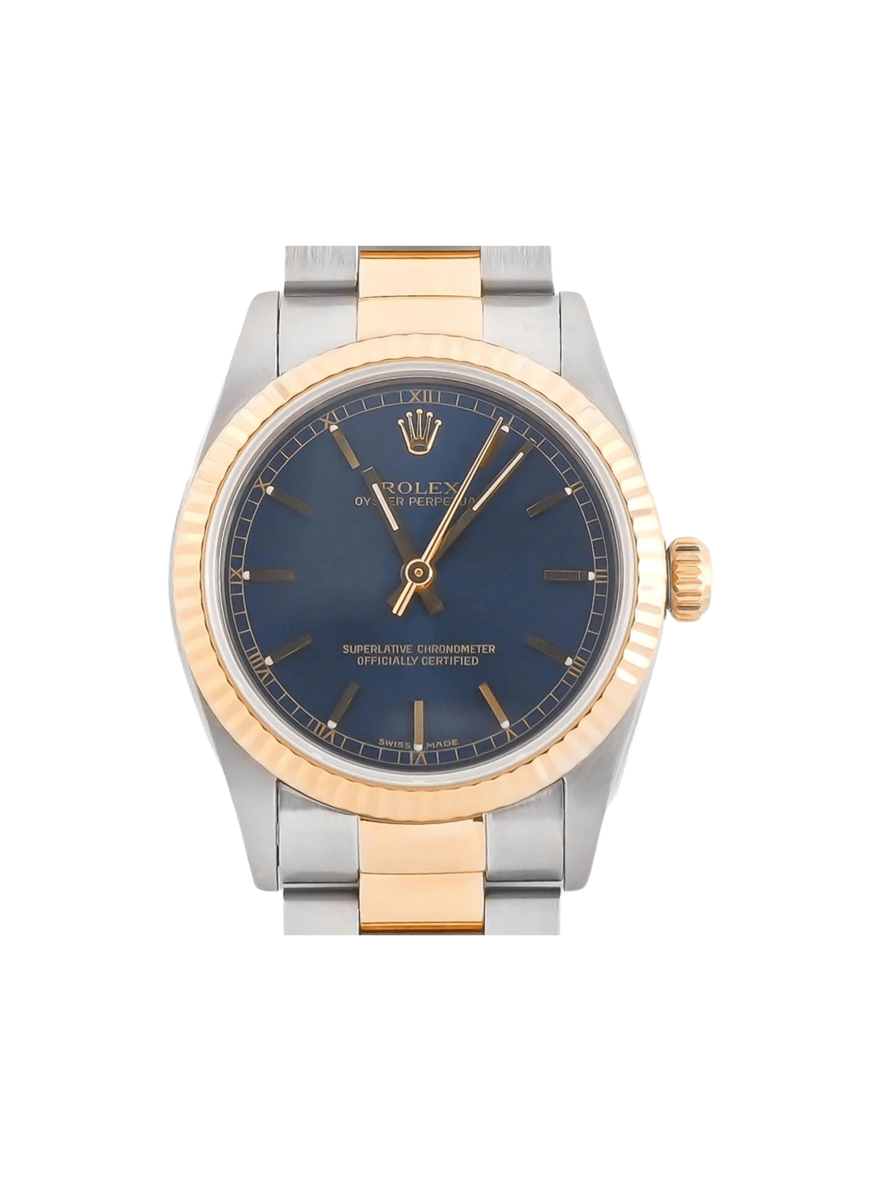 Rolex Datejust Stainless Steel and Yellow Gold Blue Stick Dial 77513