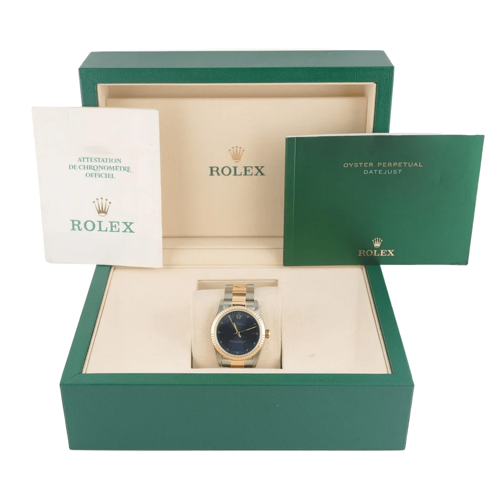 Rolex Datejust Stainless Steel and Yellow Gold Blue Stick Dial 77513