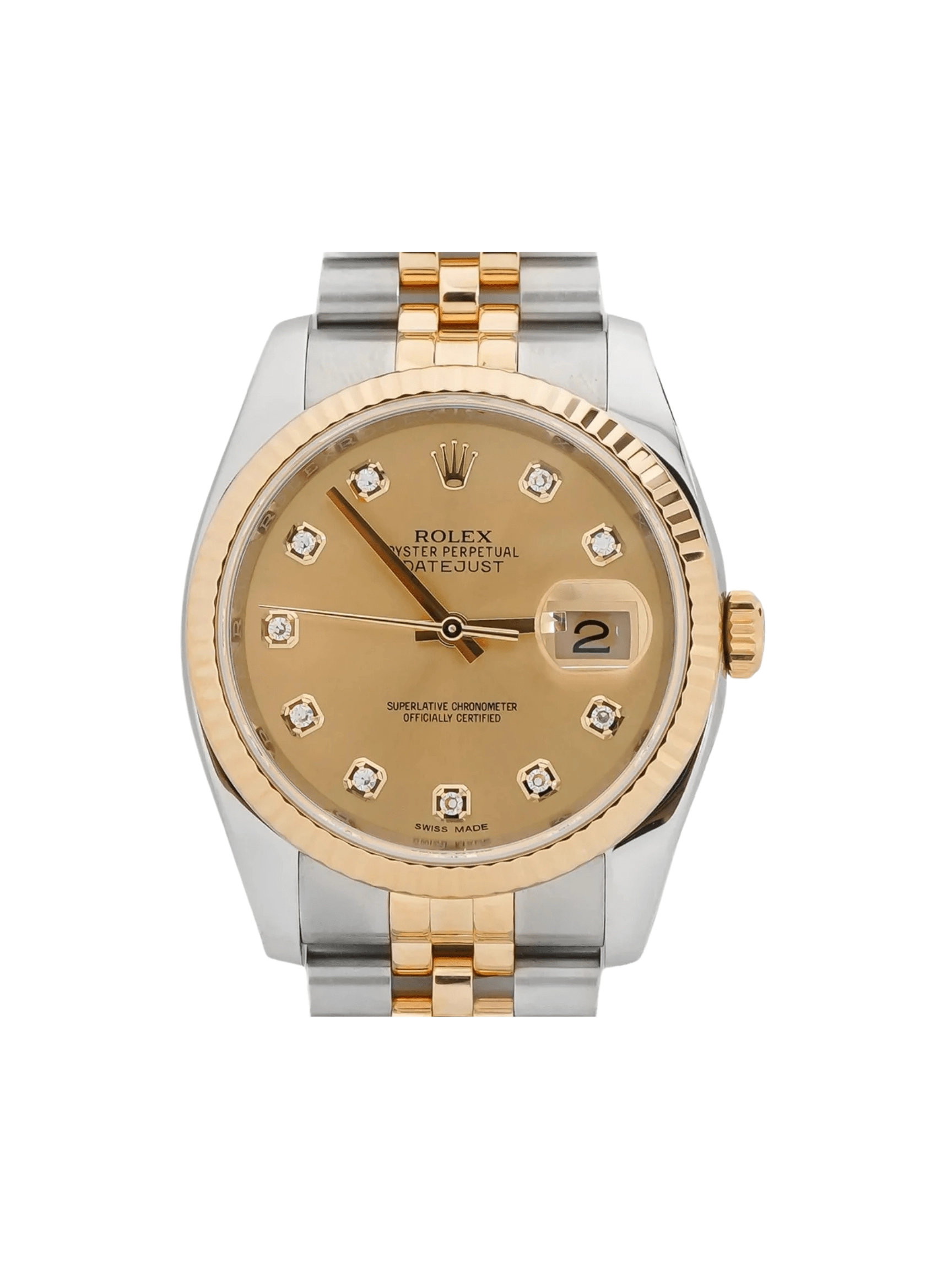Rolex Datejust Stainless Steel and Yellow Gold Champagne Diamond Dial 116233