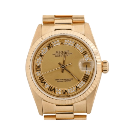 Rolex Datejust Yellow Gold Champagne Roman Diamond Dial 68278