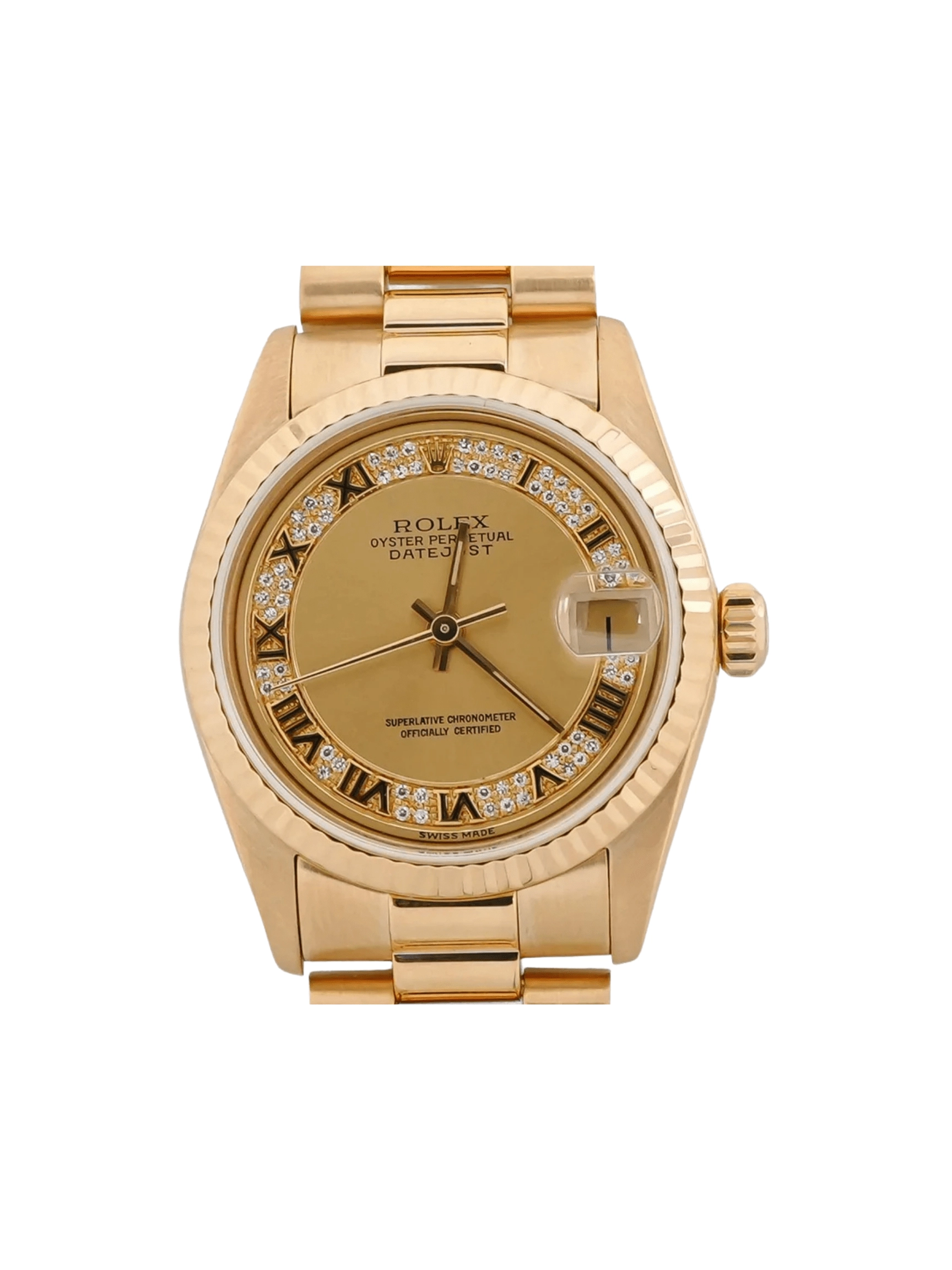 Rolex Datejust Yellow Gold Champagne Roman Diamond Dial 68278