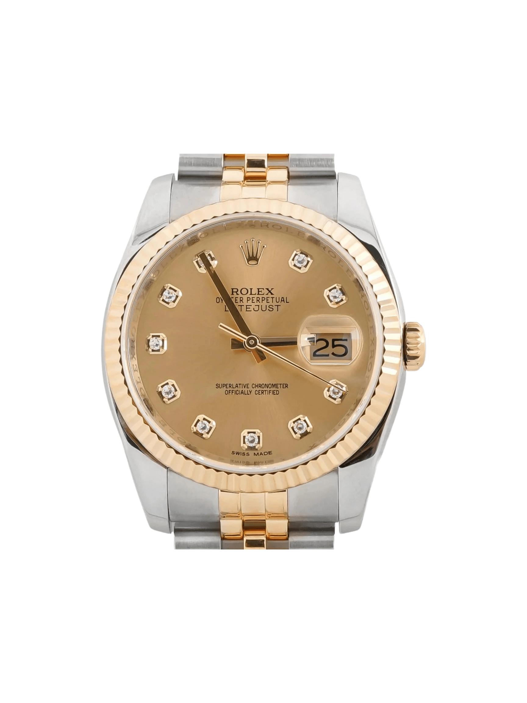 Rolex Datejust Stainless Steel and Yellow Gold Champagne Diamond Dial 116233