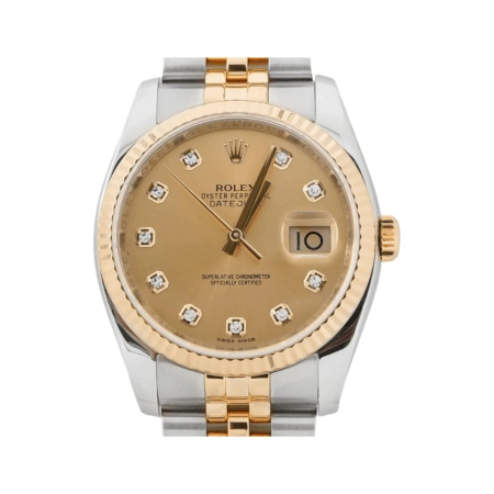 Rolex Datejust Stainless Steel and Yellow Gold Champagne Diamond Dial 116233