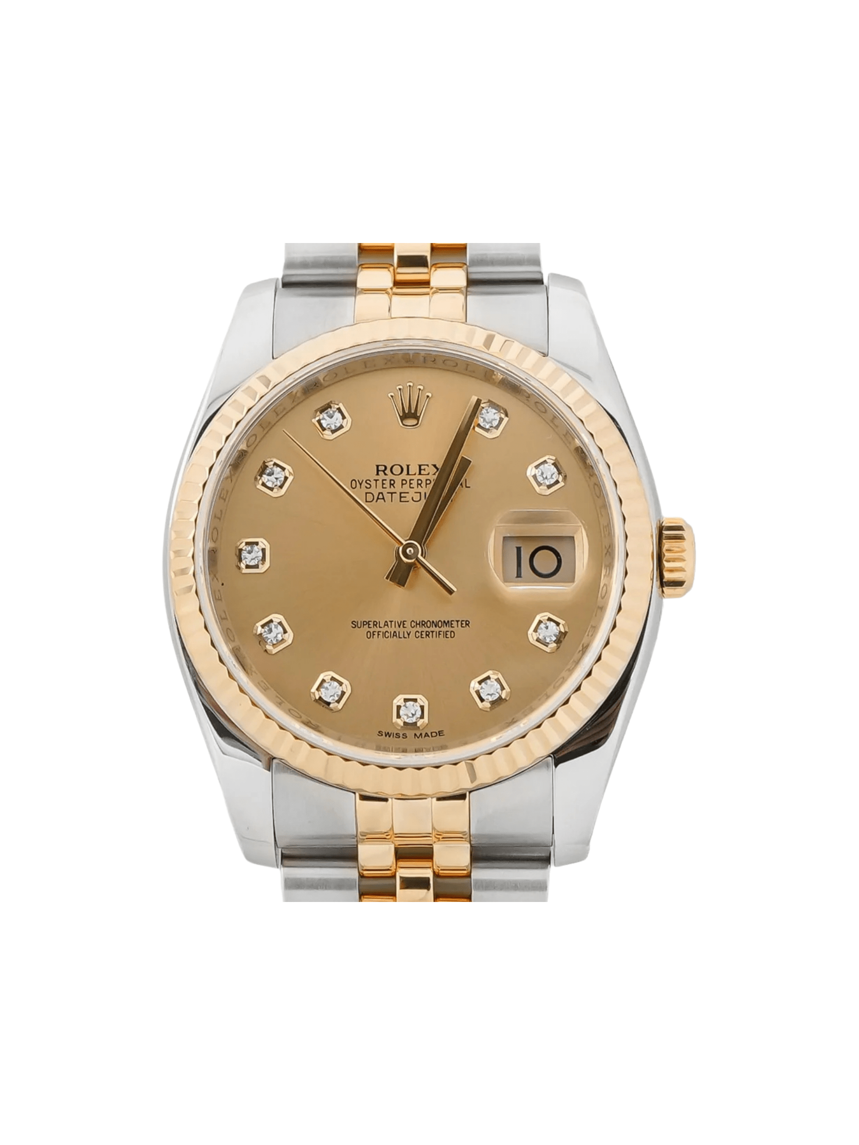 Rolex Datejust Stainless Steel and Yellow Gold Champagne Diamond Dial 116233