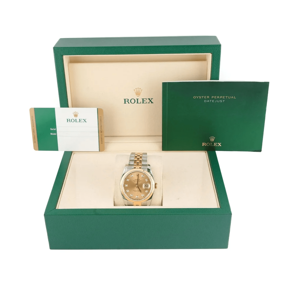 Rolex Datejust Stainless Steel and Yellow Gold Champagne Diamond Dial 116233