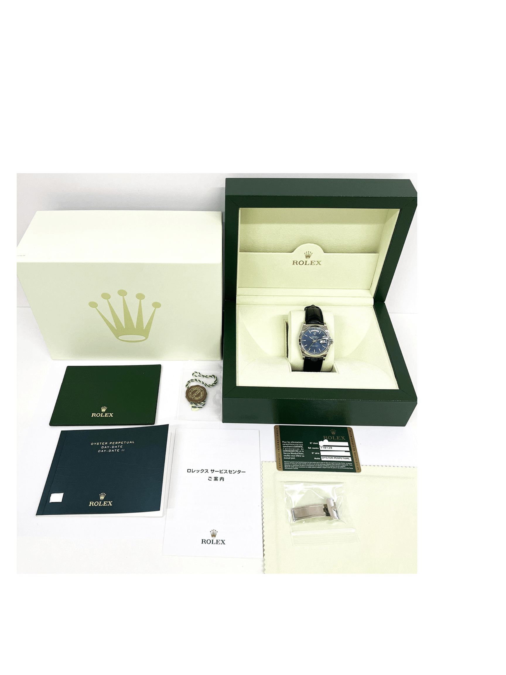 Rolex Day-Date 36 White Gold Blue Dial Blue Crocodile Strap 118139 - Image 3
