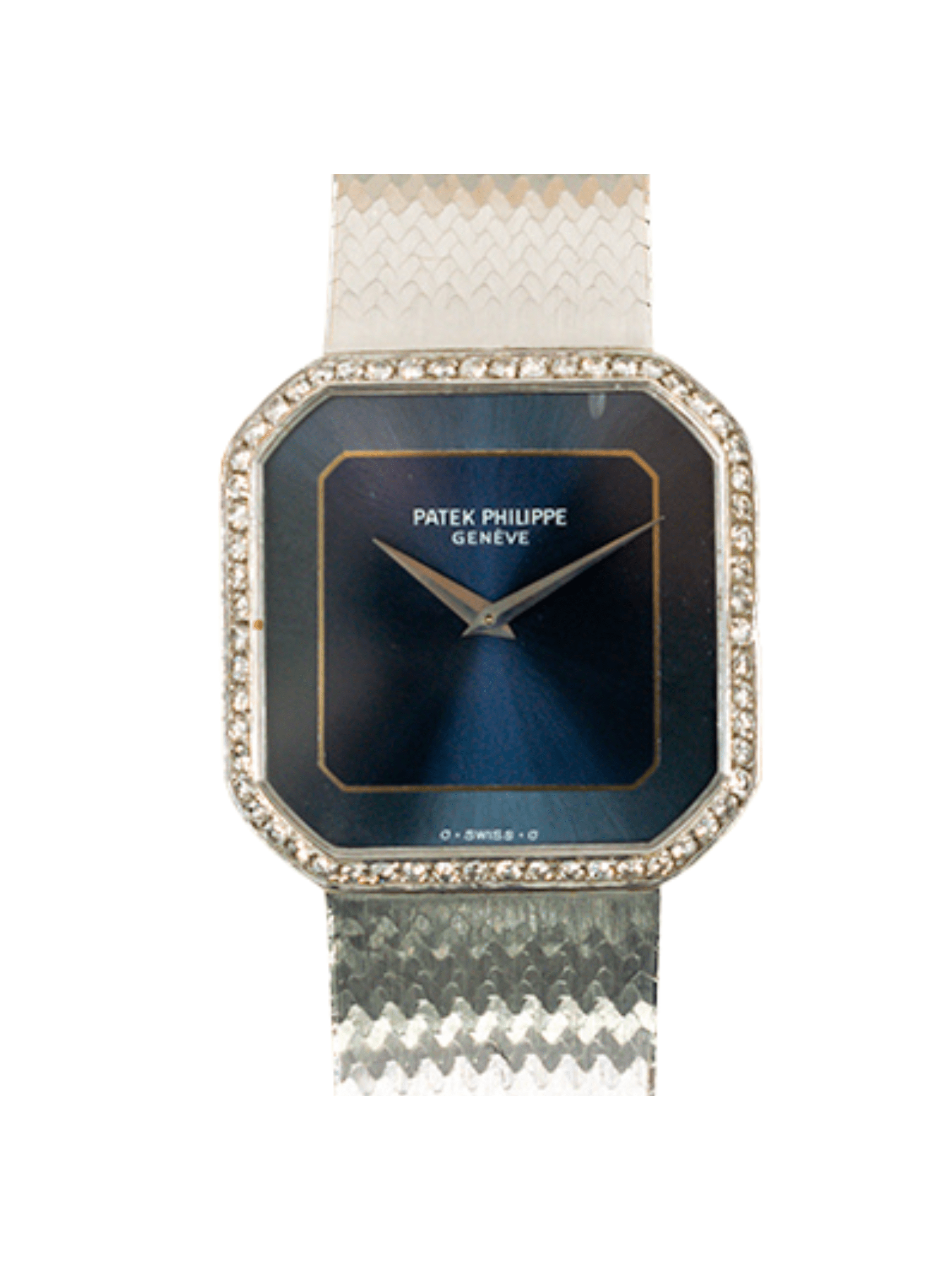 Patek Philippe Octagon Diamond Bezel White Gold Blue Dial 3854