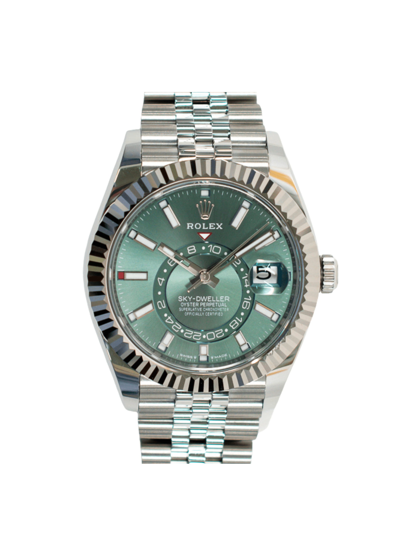 Rolex Sky-Dweller Stainless Steel and White Gold Mint Green Stick Dial 336934