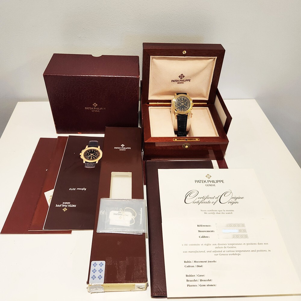 Patek Philippe Complication Chronograph Yellow Gold Black Arabic Dial 5070J-001