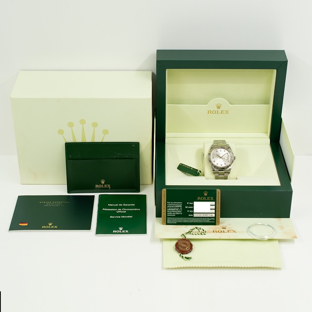 Rolex Datejust II Stainless Steel and White Gold Silver Diamond Dial 116334