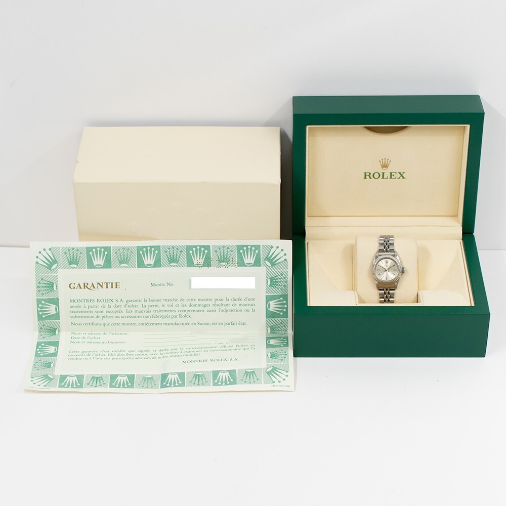 Rolex Oyster Perpetual Stainless Steel/White Gold Silver Stick Dial 67194