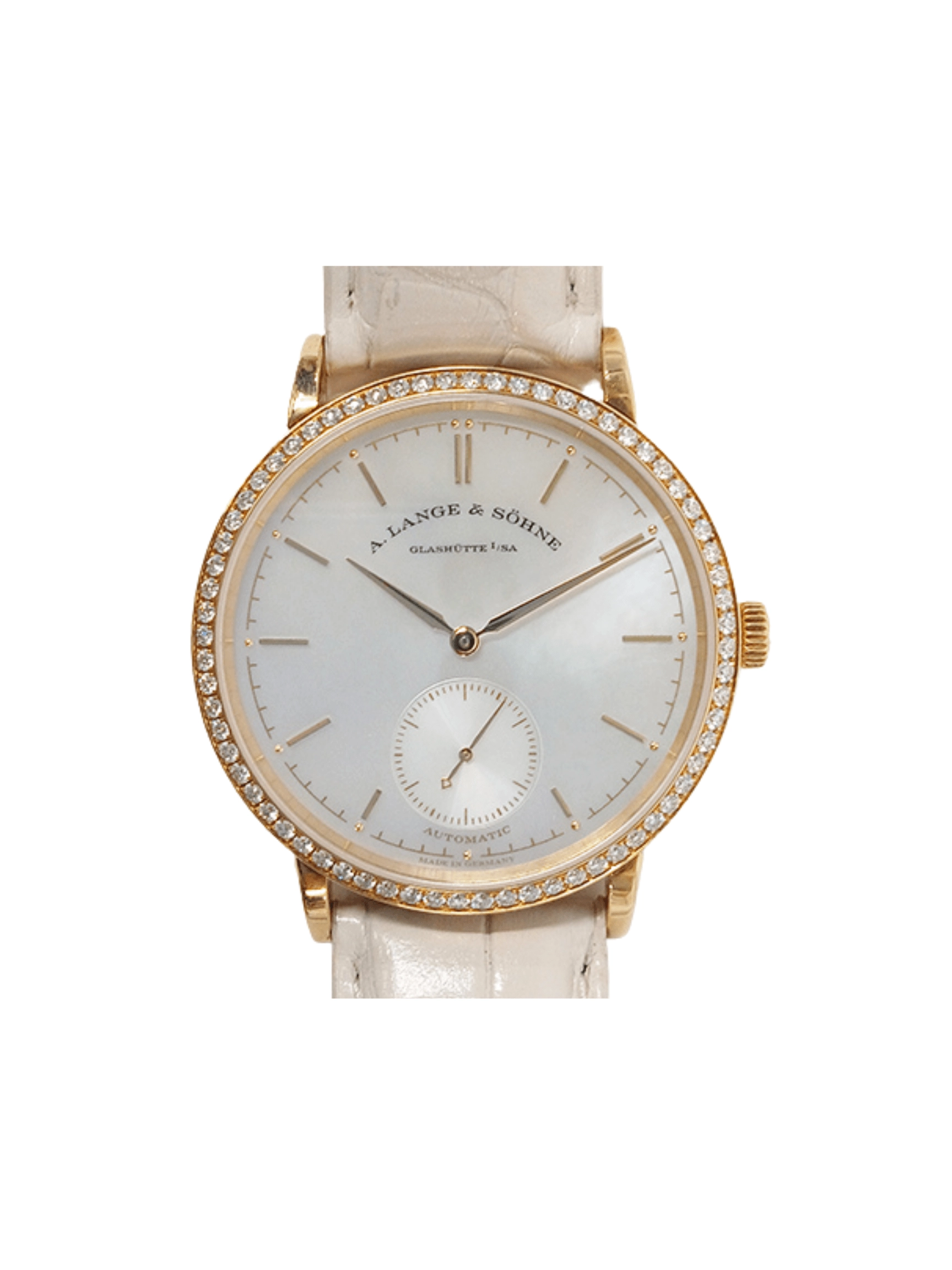 A. Lange & Söhne Saxonia Automatic Yellow Gold Diamond Bezel Silver Stick Dial 840.021