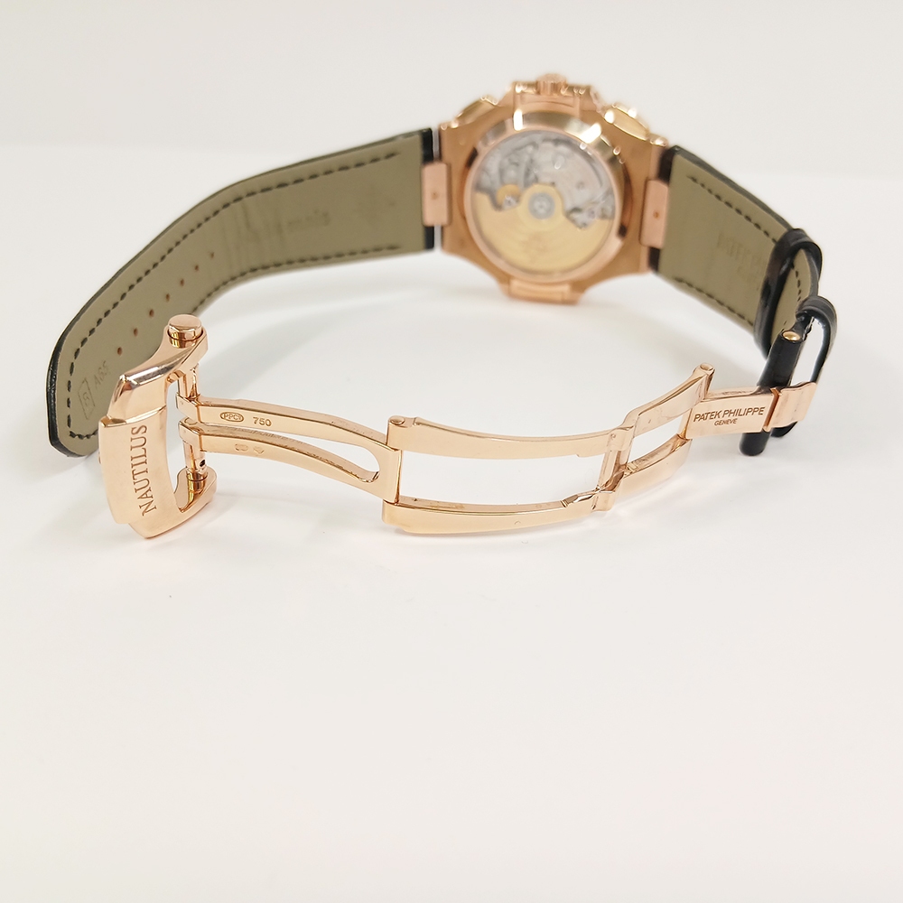 Patek Philippe Nautilus Flyback Chronograph Rose Gold Brown Stick Dial 5980R-001