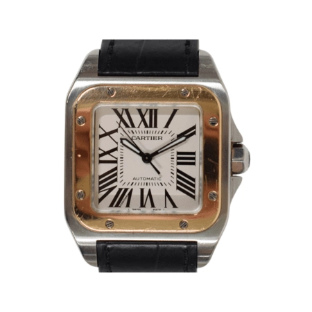 Cartier Santos 100 Stainless Steel and Rose Gold Silver Roman Dial W20107X7