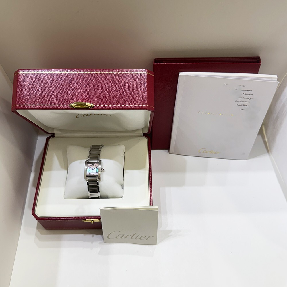 Cartier Tank Francaise Small Stainless Steel Pink MOP Roman Dial W51028Q3