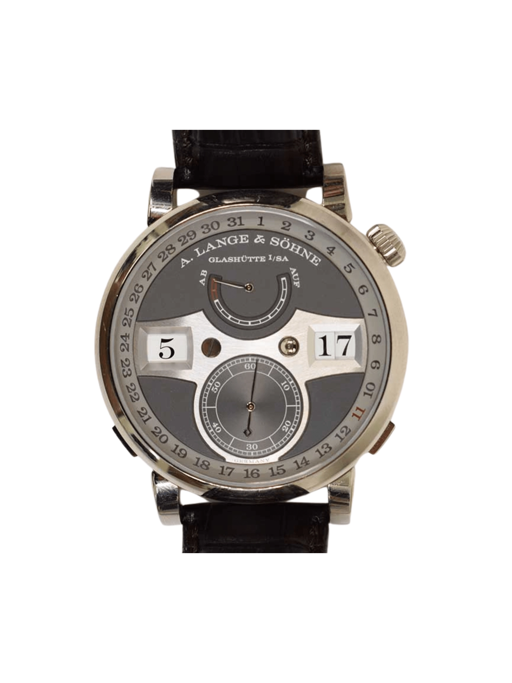 A. Lange & Söhne Zeitwerk Date White Gold Grey Arabic Dial 148.038
