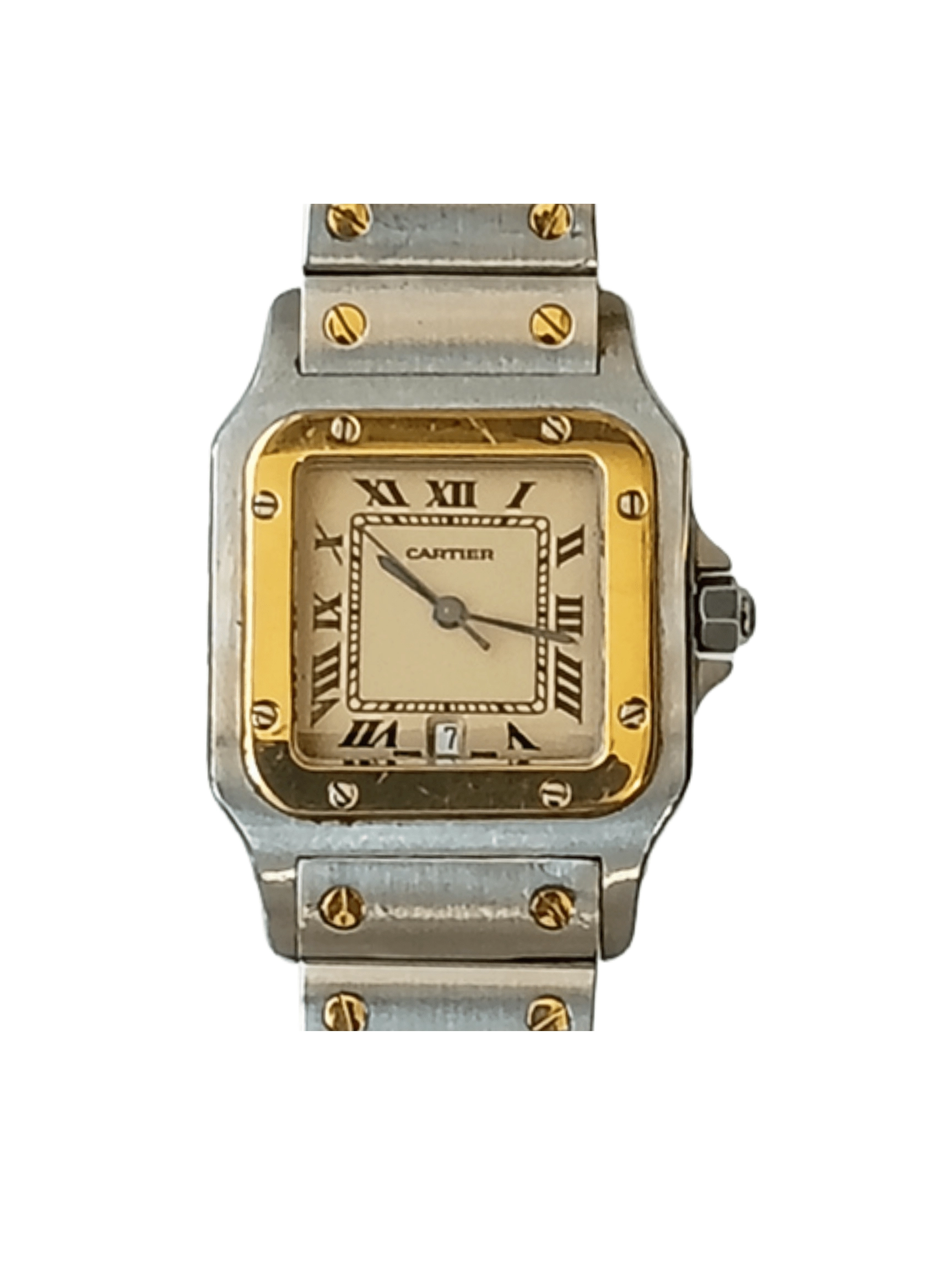 Cartier Santos Large Stainless Steel/Yellow Gold Ivory Roman Dial W20011C4