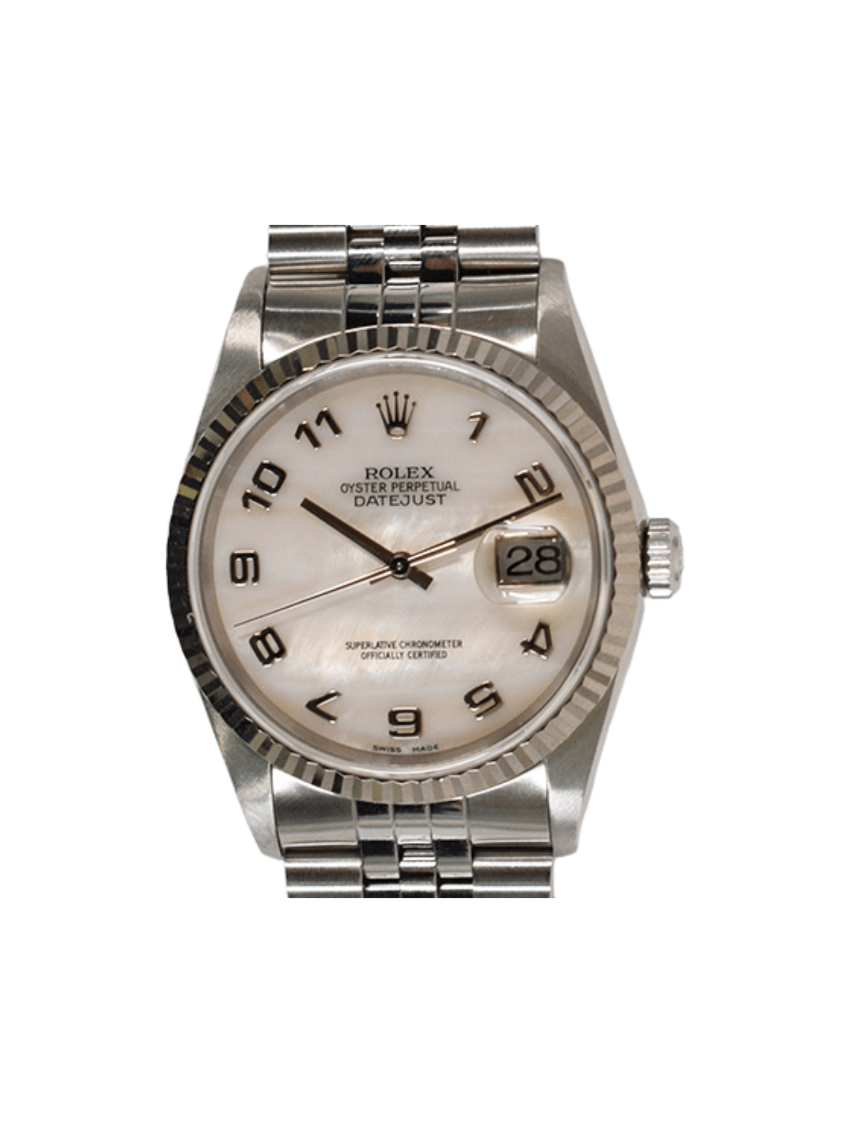 Rolex Datejust 36 Stainless Steel/White Gold MOP Arabic Dial 16234