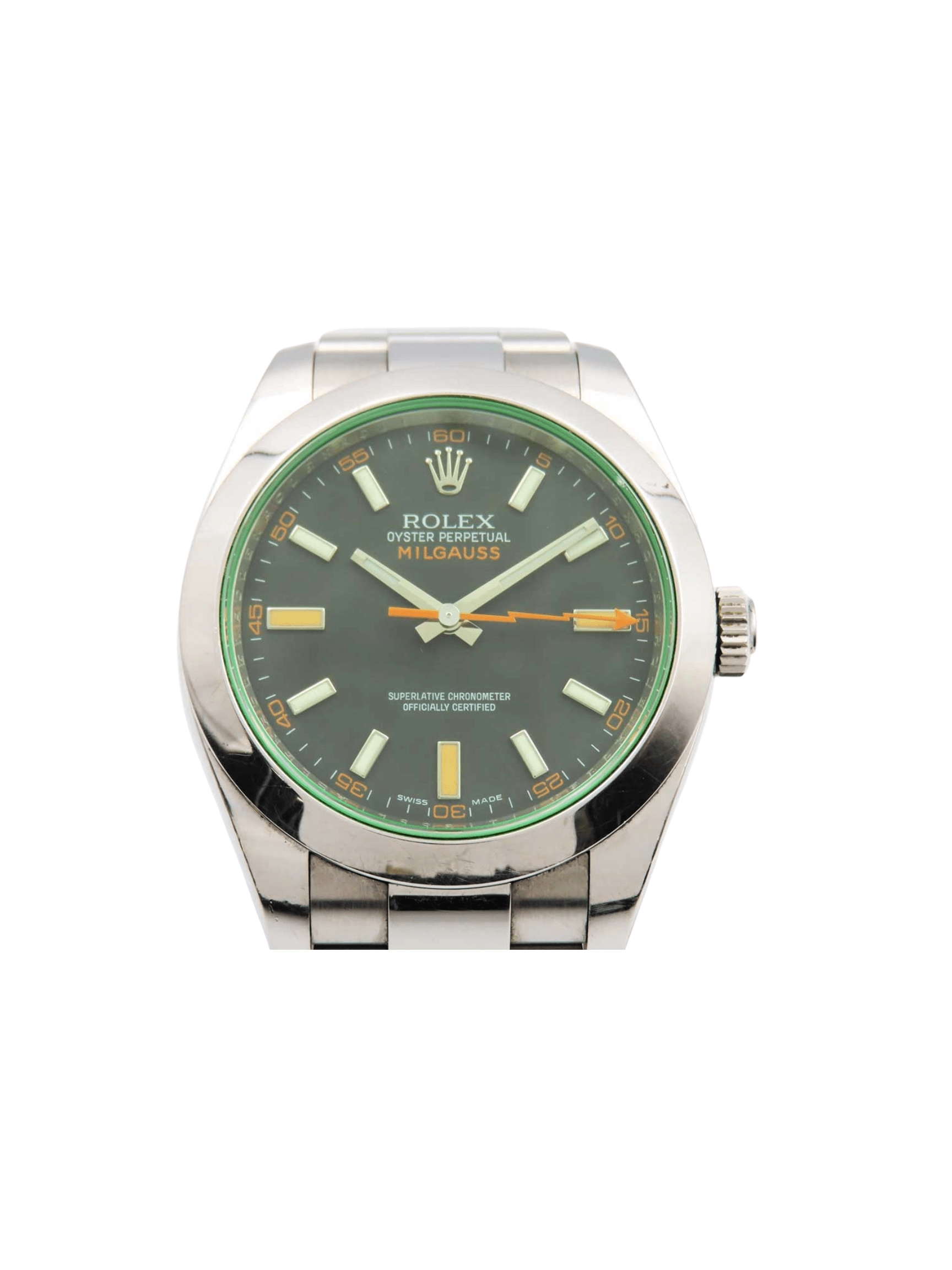 Rolex Milgauss Green Crystal Stainless Steel Black Dial 116400GV