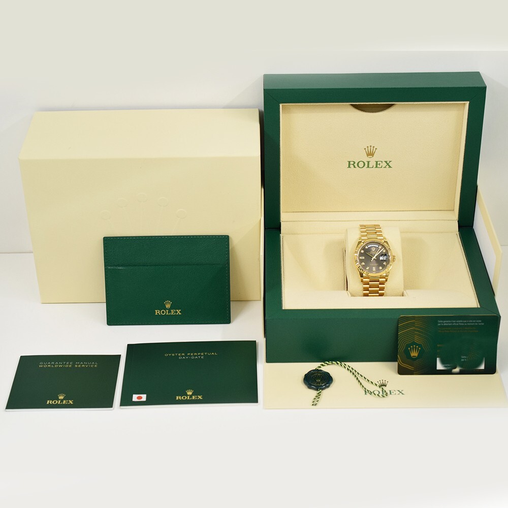 Rolex Day-Date 36 Yellow Gold Dark Grey Diamond Dial 128238
