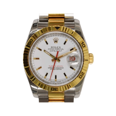 Rolex Datejust Turn-O-Graph Stainless Steel and Yellow Gold White Dial 116263