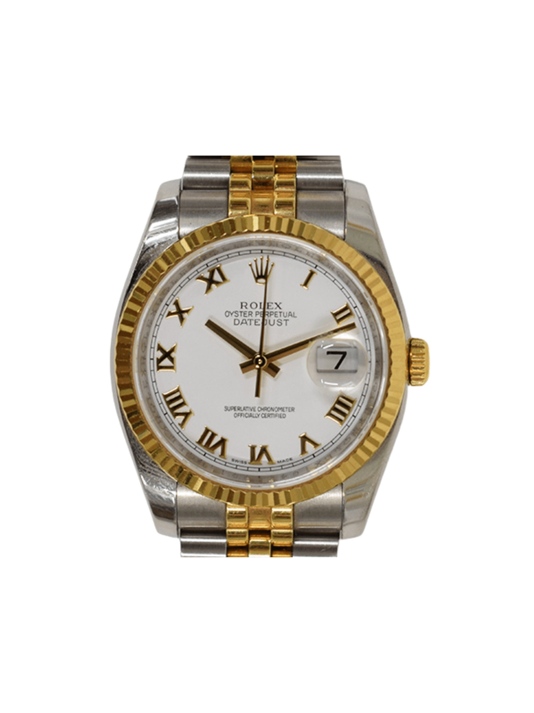 Rolex Datejust 36 Stainless Steel and Yellow Gold White Roman Dial 116233
