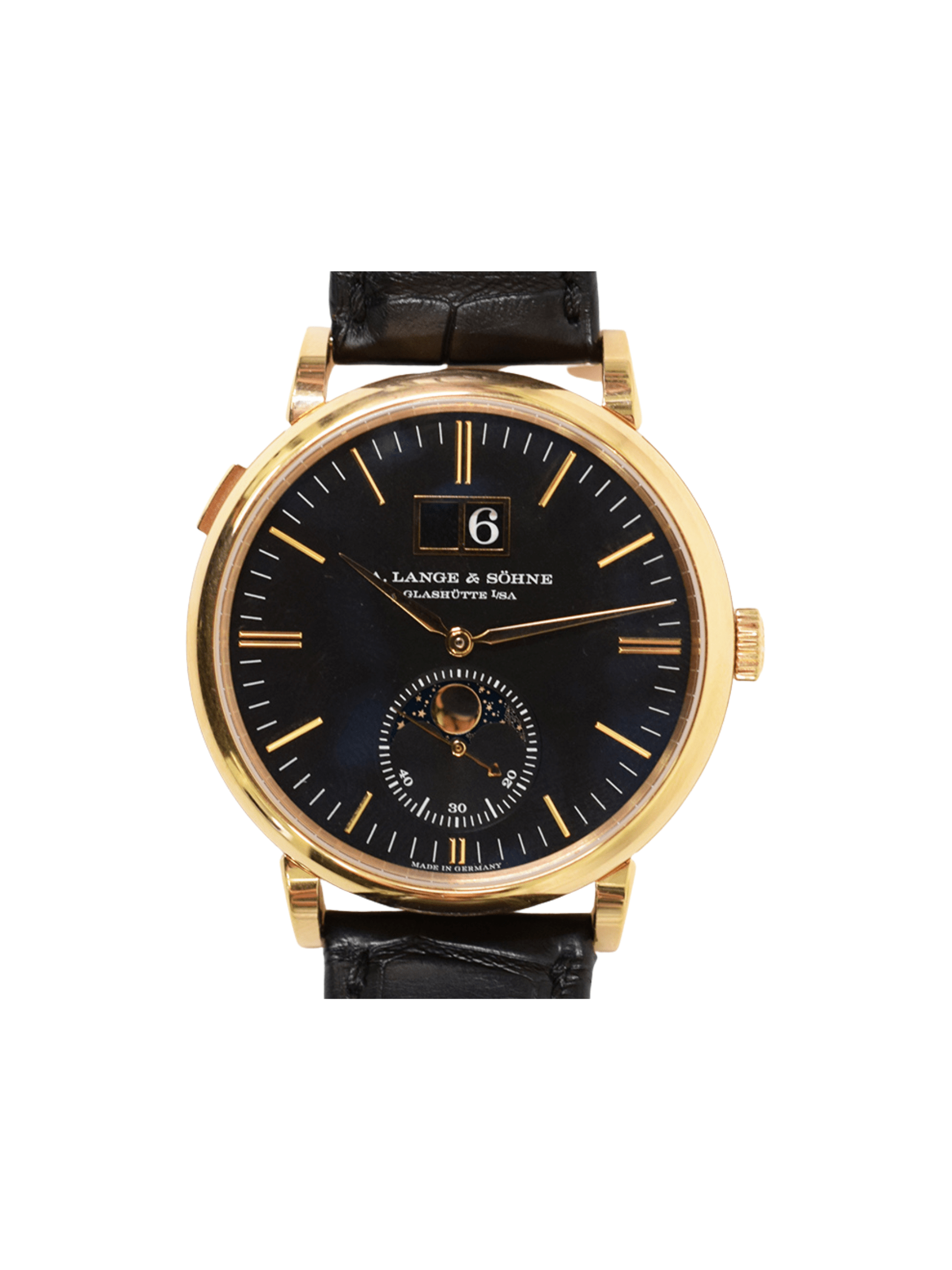 A. Lange & Söhne Saxonia Moonphase Rose Gold Black Stick Dial 384.031