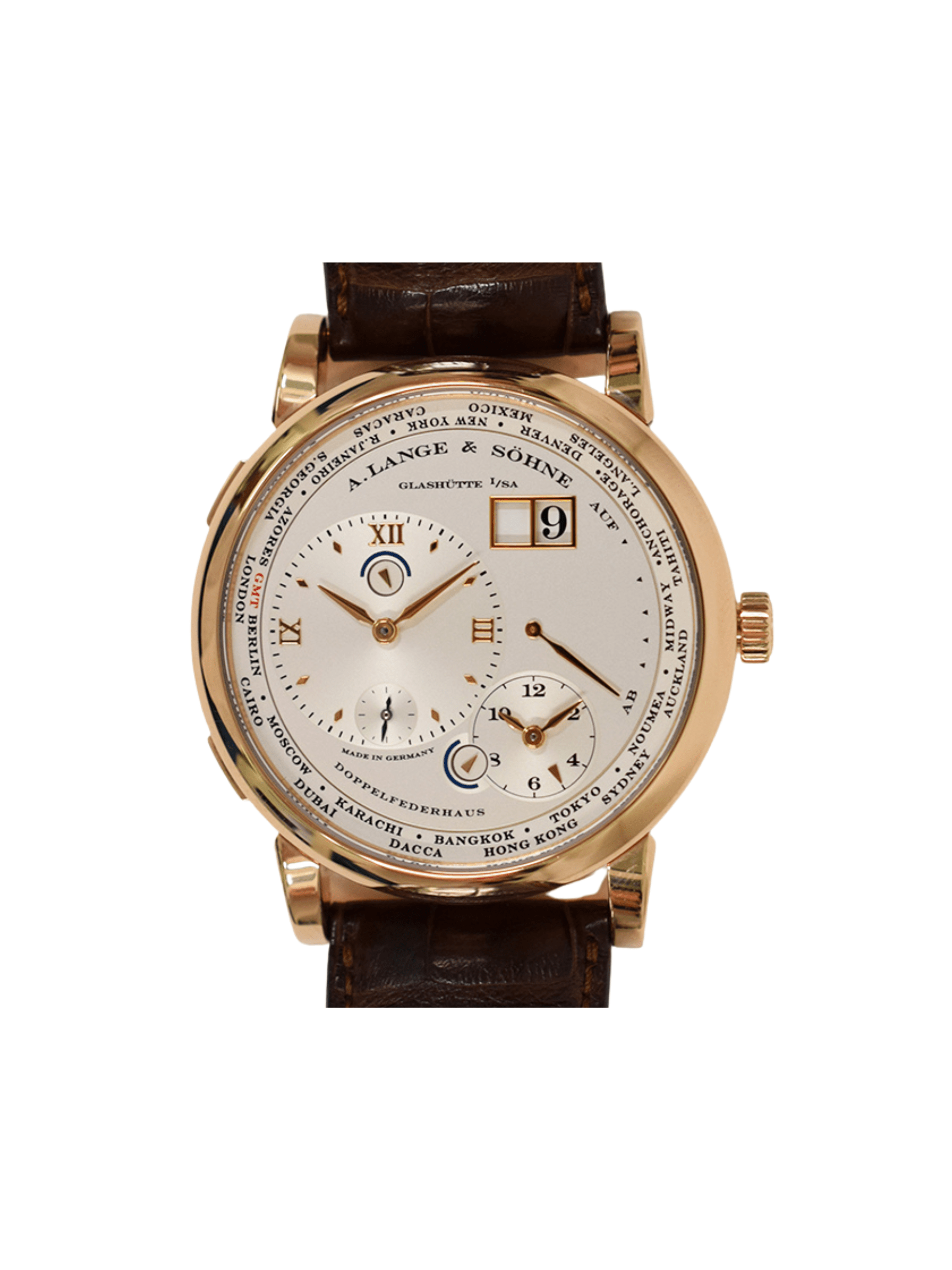 A. Lange & Söhne Lange 1 Time Zone Rose Gold White Roman Dial 116.032