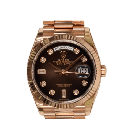 Rolex Day-Date 36mm Rose Gold Chocolate Diamond Dial 128235