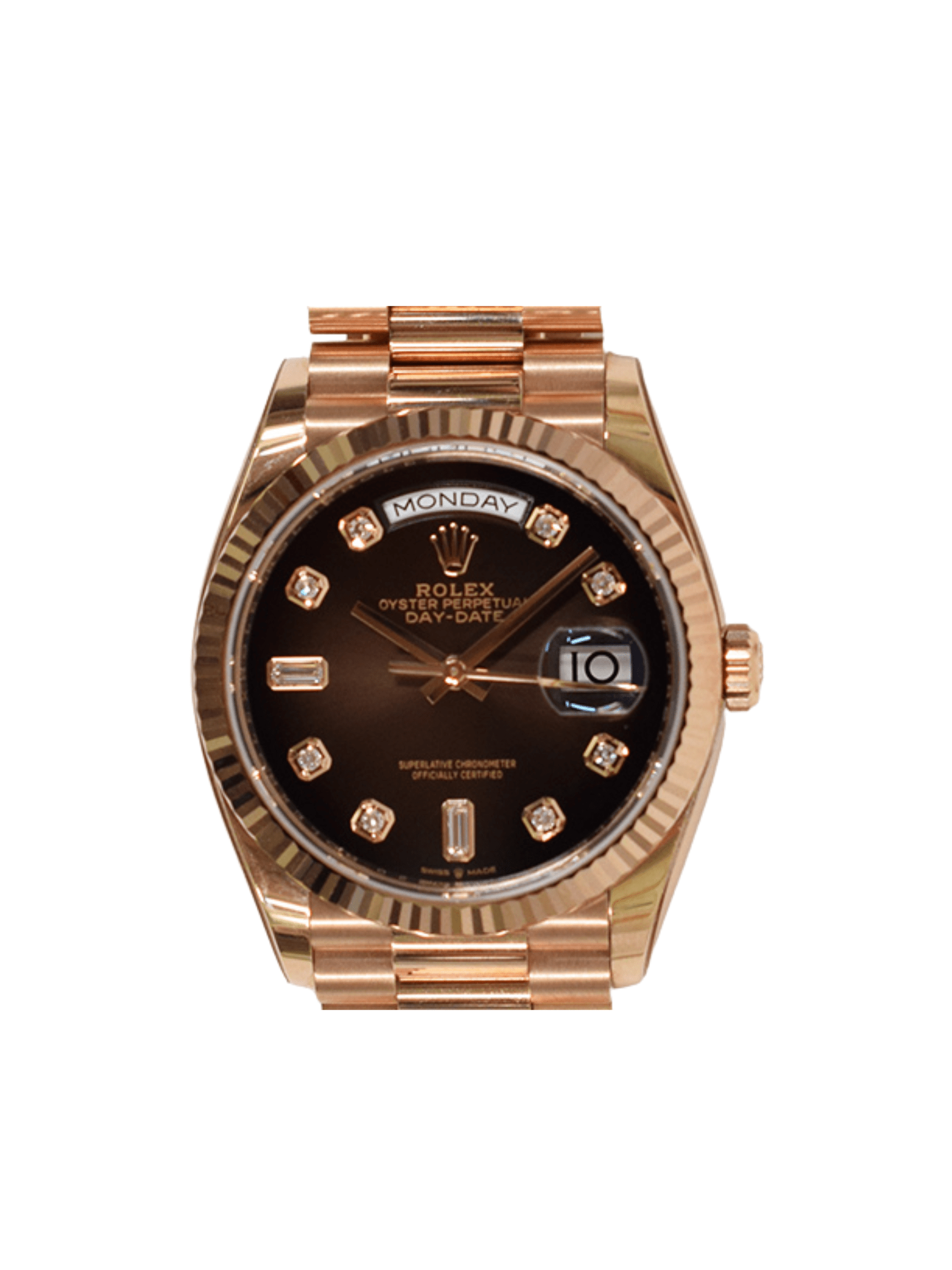 Rolex Day-Date 36mm Rose Gold Chocolate Diamond Dial 128235