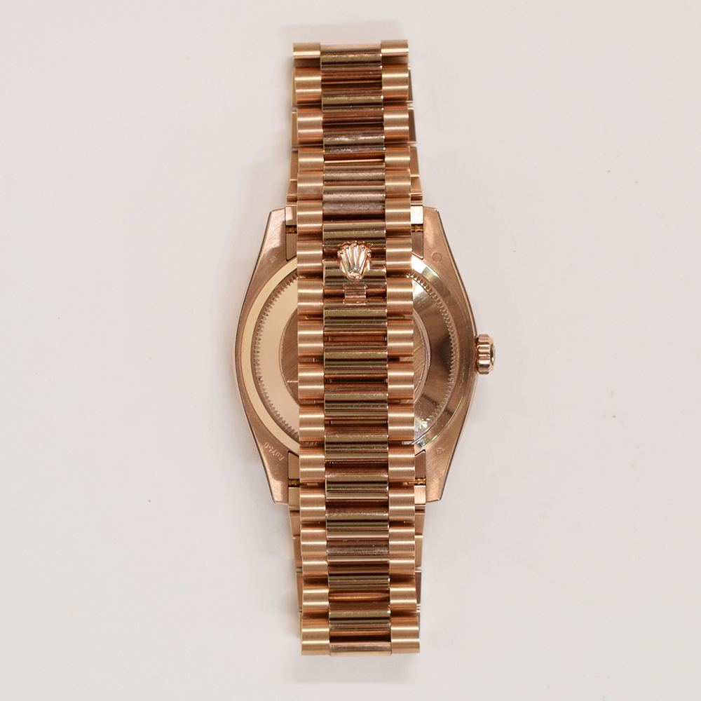 Rolex Day-Date 36mm Rose Gold Chocolate Diamond Dial 128235