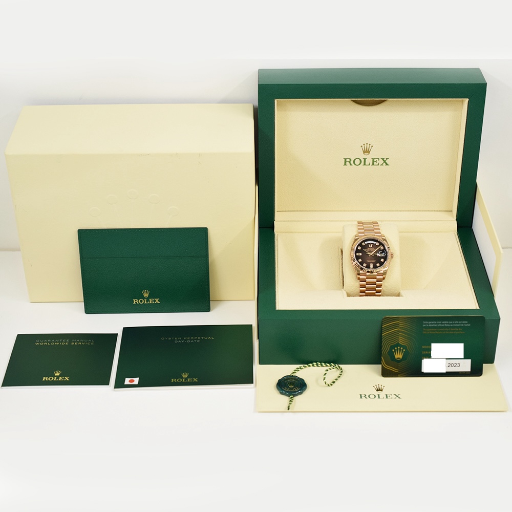 Rolex Day-Date 36mm Rose Gold Chocolate Diamond Dial 128235