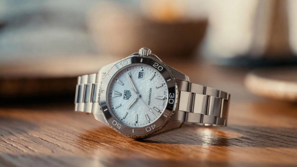 womens tag heuer aquaracer 30mm on wood table