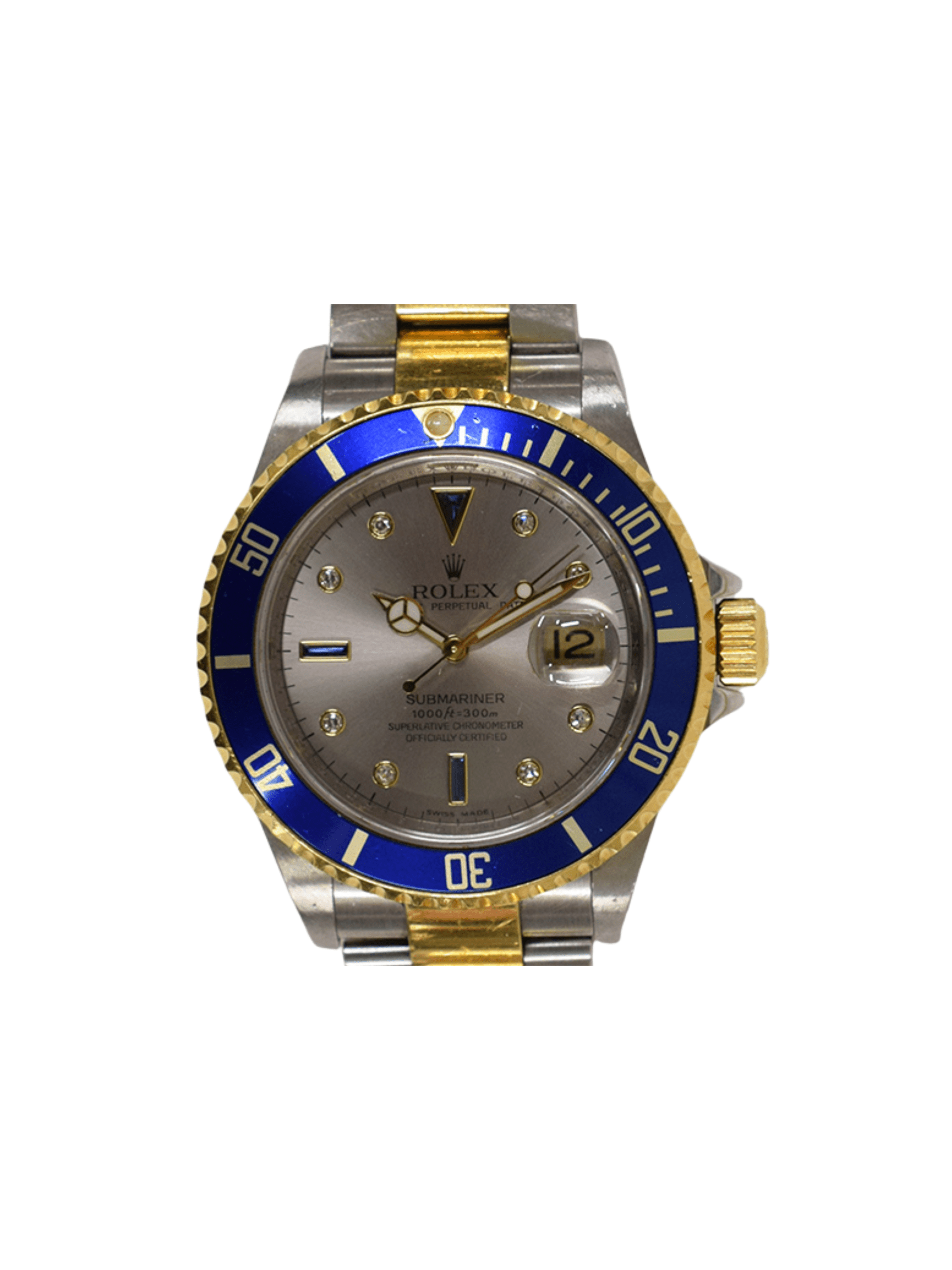 Rolex Submariner Date Stainless Steel and Yellow Gold Silver Diamond Dial 16613SG