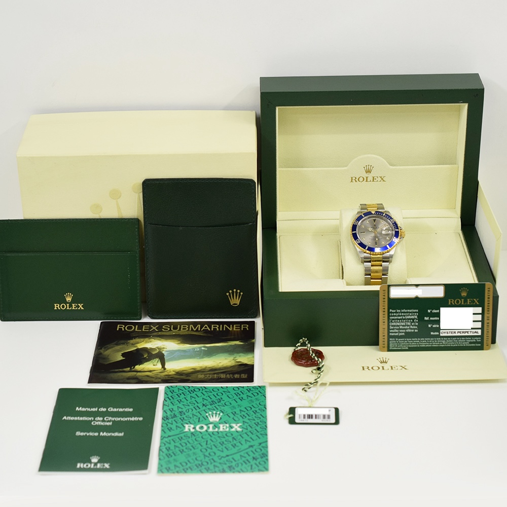 Rolex Submariner Date Stainless Steel and Yellow Gold Silver Diamond Dial 16613SG