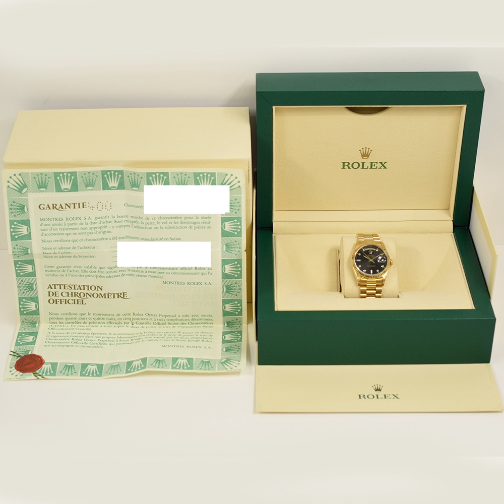 Rolex Day-Date 36 Yellow Gold Black Diamond Dial 18238A