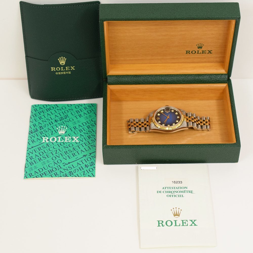 Rolex Datejust 36 Stainless Steel and Yellow Gold Blue Ombre Diamond Dial 16233G