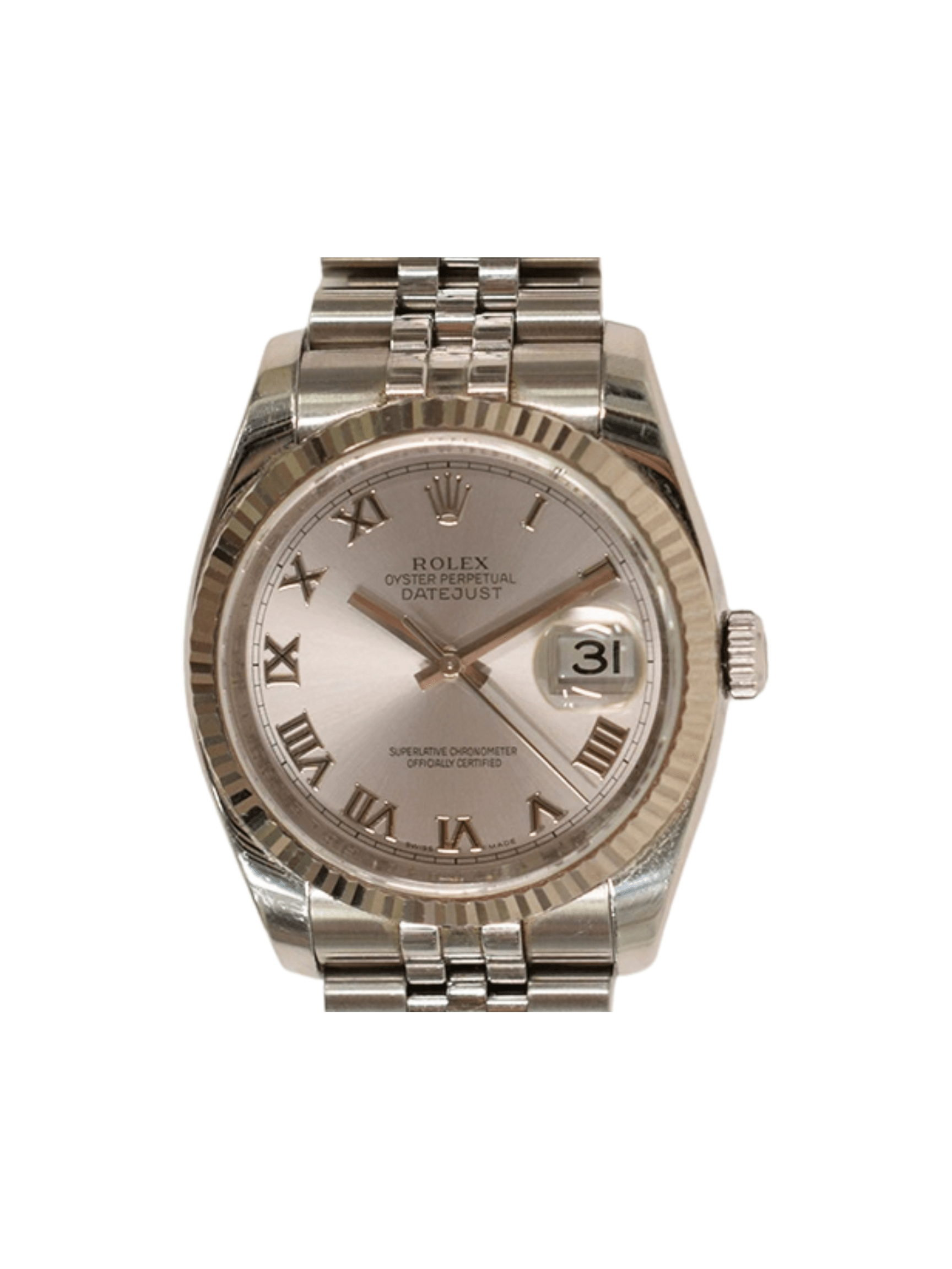 Rolex Datejust 36 Stainless Steel and White Gold Silver Roman Dial 116234