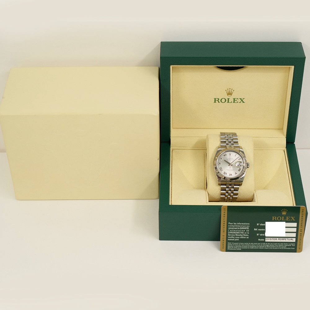 Rolex Datejust 36 Stainless Steel and White Gold Silver Roman Dial 116234