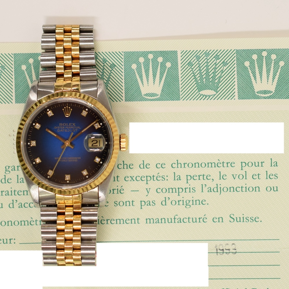 Rolex Datejust 36 Stainless Steel and Yellow Gold Blue Ombre Diamond Dial 16233G