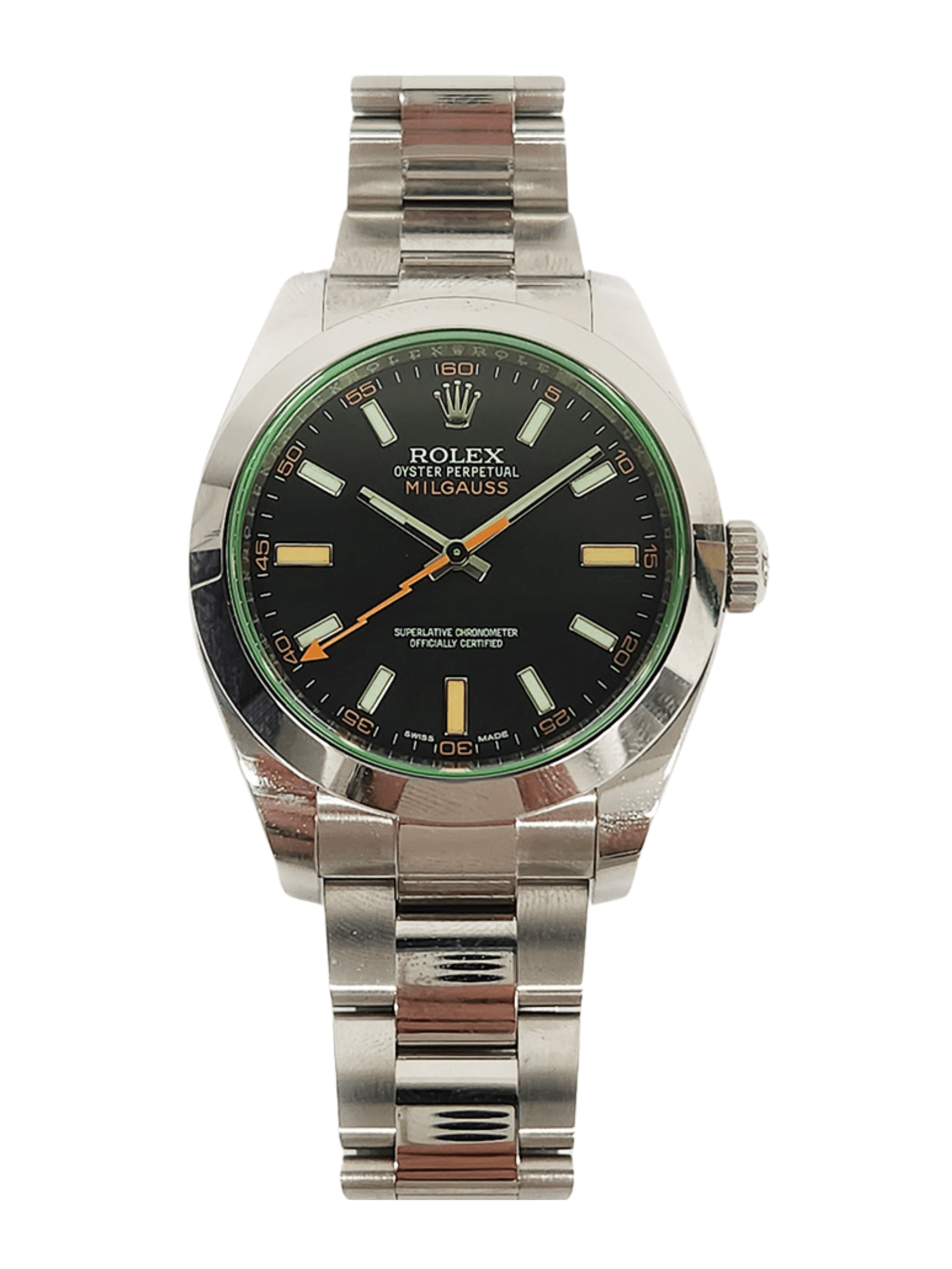 Rolex Milgauss Black Dial Green Crystal 116400GV Bracelet