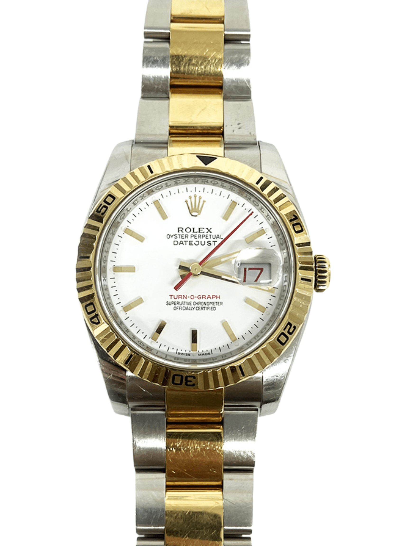 Rolex Datejust Turn-O-Graph Gold/Steel White Dial 116263 Bracelet